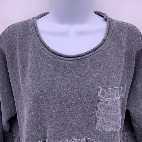 Anthro Postage Stamp Gray 3/4 Sleeve Peplum Top - Picture 2 of 9